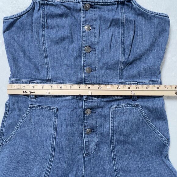 Aerie Denim Kick Flare Overalls Wide Leg Jumpsuit Womens Sz L Blue Button Front - Picture 12 of 16